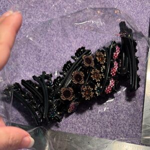 NEW Black Floral Crystal Hair Clip - Decorative Women’s Accessory PACK OF 12